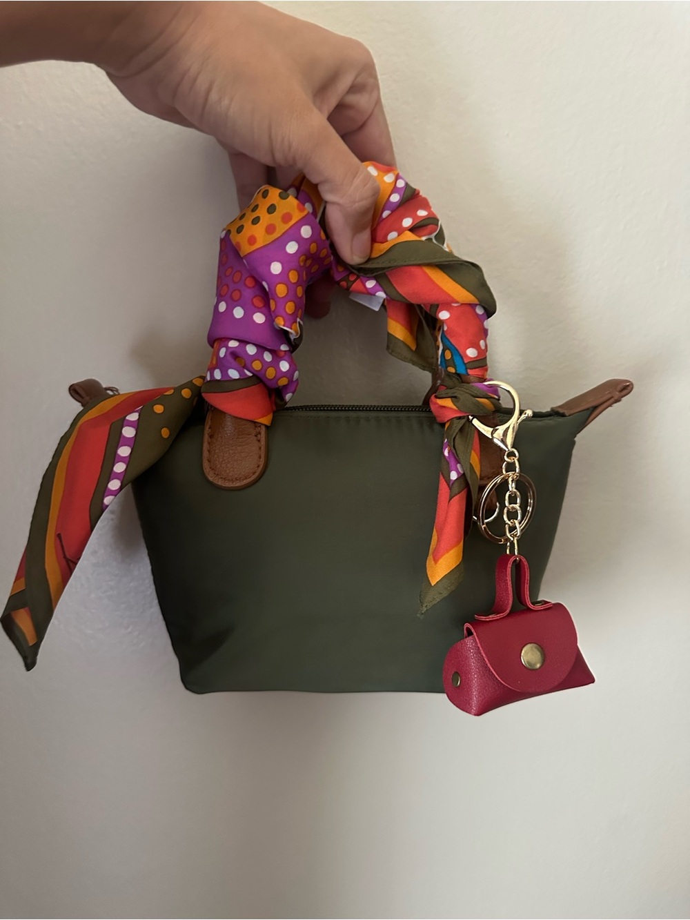 Leather Keychain Coin Pouch - Red